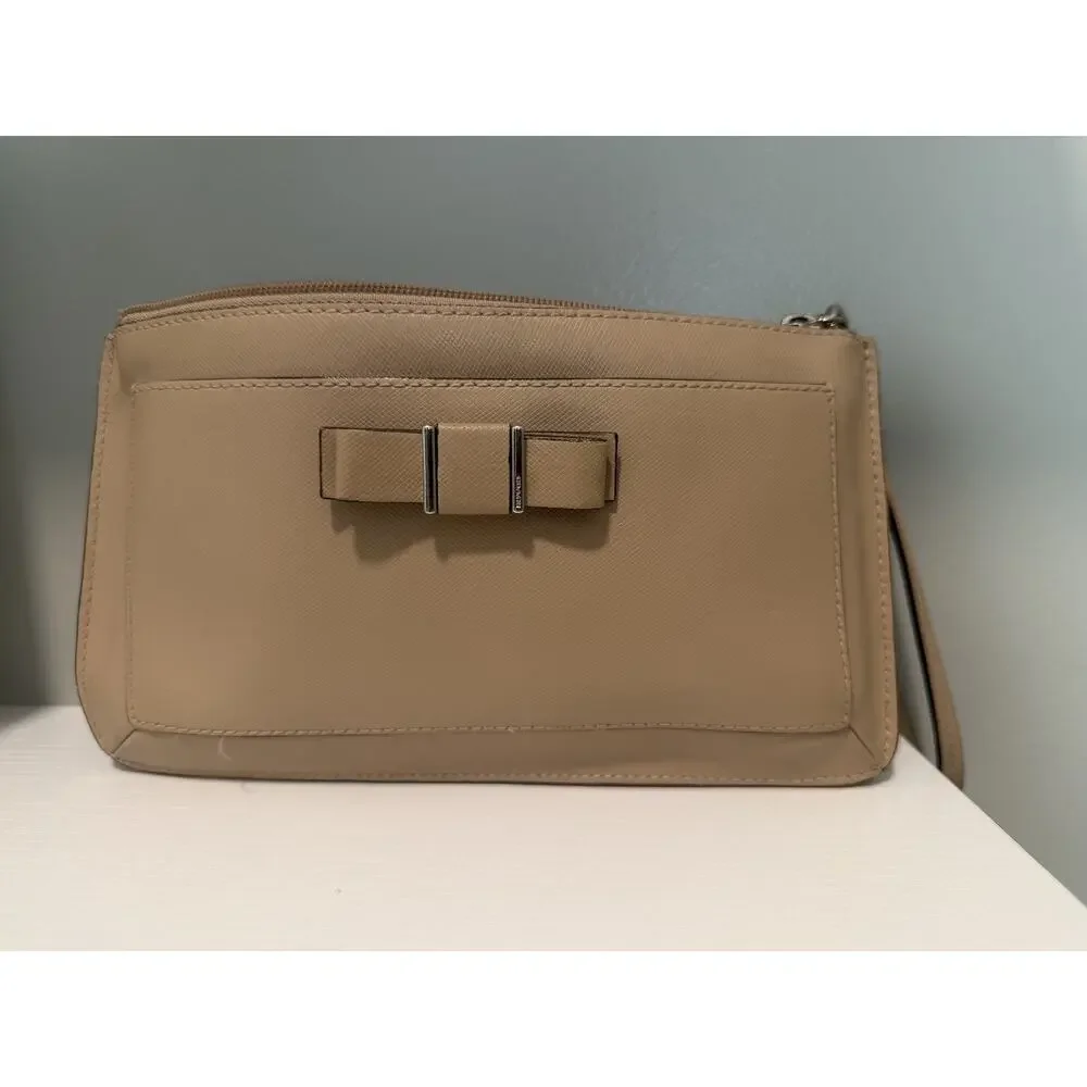 Coach Darcy Bow Crossgrain Leather Wallet Wristlet Silver Hardware